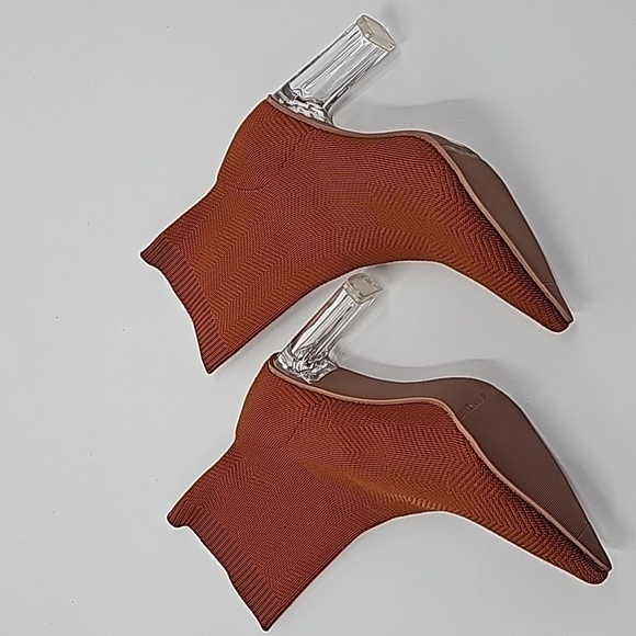 Zara Sock Bootie with Clear Acrylic Block Heel Burnt Orange - Picture 3 of 13